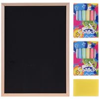 Krijtbord/schoolbord incl. gekleurde krijtjes en spons - 29 x 21 cm   - - thumbnail