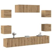 7-delig Tv-meubelset wandmontage bewerkt hout artisanaal eiken