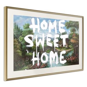 Ingelijste Poster - Home.... Goudkleurige lijst met passe-partout