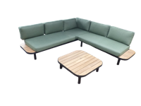 Moa cornerset zwart/acacia incl. royal stone green kussens - Eurofleur aanbieding Moa cornerset zwart/acacia incl. royal stone green kussens - Eurofleur aanbieding