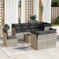 9-delige Loungeset met kussens poly rattan lichtgrijs