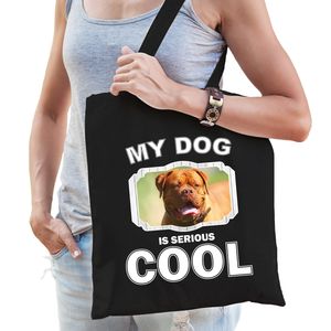 Katoenen tasje my dog is serious cool zwart - Franse mastiff honden cadeau tas