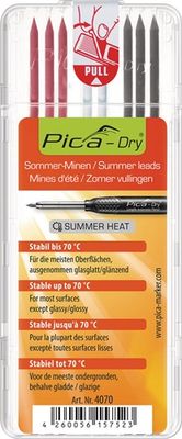 Pica Vullingen-set | 3x grafiet, 3x rood, 2x wit | tot 70 graden stabiel 8 stiften/set | 1 stuk - 4070 - 4070