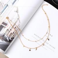 5 PC'S eenvoudige dubbele maan ster korte ketting (goud)