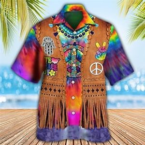 Voor heren Overhemd Hawaiiaans overhemd Grafische prints Hippie Cubaanse kraag Geel Zwart / Bruin Bruin Koffie Blauw blauw Buiten Casual Korte mouw Afdrukken Kleding Sport Modieus Streetwear Lightinthebox