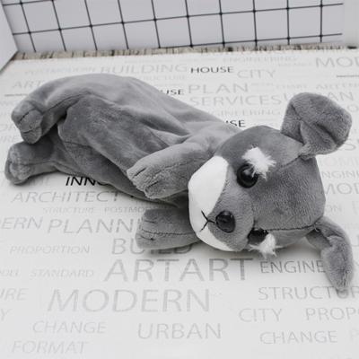 Kawaii cartoon pluche hond potlood geval cute dier pen zak vak Kids school benodigdheden briefpapier (Schnauzer grijs)