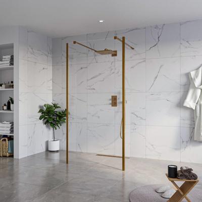 Fortifura Galeria Vrijstaande Inloopdouche - 100x200cm - Helder - antikalk - 8mm veiligheidsglas - 2 zijwanden 40cm - wandsteunen en hoekprofielen - Geborsteld koper PVD (Koper) SW927772 2x/SW797915/SW797911 2x/SW876703 2x