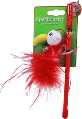 Kattenspeelgoed hengel featherbird rood - Gebr de boon