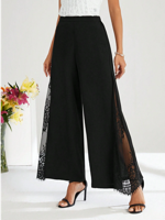 Women's  H-Line Wide Leg Pants Daily Going Out Pants Black Casual Lace Plain Spring/Fall Pants