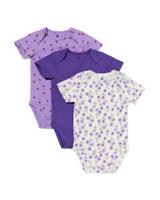 HEMA Rompers Katoen Met Stretch Bloemen - 3 Stuks Paars (paars)