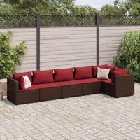 6-delige Loungeset met kussens poly rattan bruin