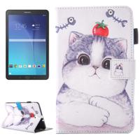 Samsung Galaxy Tab E 9.6 inch / T560 horizontaal Kat en tomaat patroon PU leren Flip Hoesje met houder en opbergruimte voor pen, pinpassen & geld