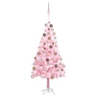 VidaXL Kunstkerstboom met verlichting en kerstballen 150 cm PVC roze