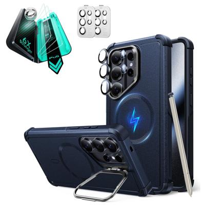 Galaxy S26 Ultra Bundle Cyber Tough Magnetic Case (Stash Stand) and Armorite® Screen Protector - Navy Blue