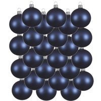 24x Glazen kerstballen mat donkerblauw 6 cm kerstboom versiering/decoratie   -