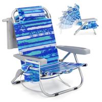 Strandstoel met Verstelbare Rugleuning 5-Standen Opvouwbare Ligstoel met Bekerhouder Opbergvakken Schouderriemen Donkerblauw