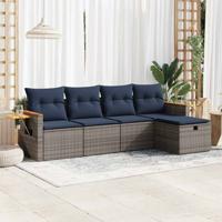 5-delige Loungeset met kussens poly rattan grijs
