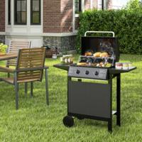 Buiten Gasgrill met 3 Verwarmingszones Draagbare Grillwagens met Deksel RVS Roosters & Zijtafels