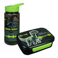 Jurrasic World Broodtrommel en Drinkfles Zwart/Groen
