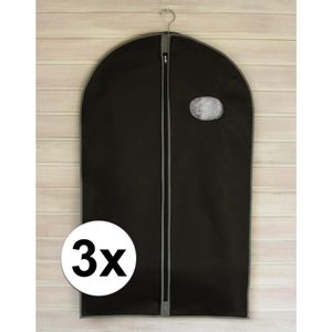 3x Beschermhoezen voor kleding zwart 100 cm   -