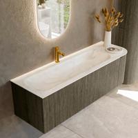 Badmeubel Mondiaz Kurve-Dlux | 145 cm cm | Meubelkleur Shadow | Wastafelkleur Ostra | Solid surface | Wasbak links zijde spoelbak | 1 kraangat