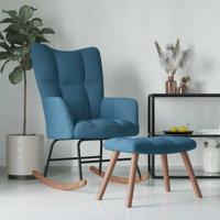Schommelstoel met voetenbank fluweel blauw - thumbnail