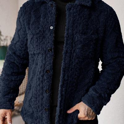 Bon&Bon Herren Teddyjacke - Flauschige Flanell Winterjacke in Blau marineblau / S