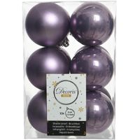 12x stuks kunststof kerstballen heide lila paars 6 cm glans/mat   -