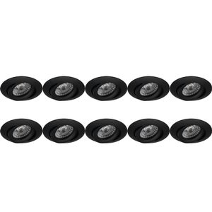 Spot Armatuur 10 Pack - Pragmi Uranio Pro - GU10 Inbouwspot - Rond - Zwart - Aluminium - Kantelbaar - Ø82mm
