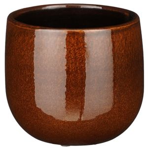 Plantenpot/bloempot keramiek terra bruin speels licht gevlekt patroon - D14/H12 cm