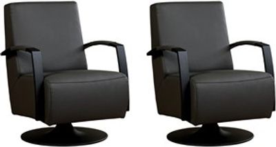Set van 2 Donkergrijze leren industriële draaifauteuils Mood - staal zwart frame met schotelvoet - Toledo Leer Antracite (donkergrijs leer)