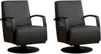Set van 2 Donkergrijze leren industriële draaifauteuils Mood - staal zwart frame met schotelvoet - Toledo Leer Antracite (donkergrijs leer)