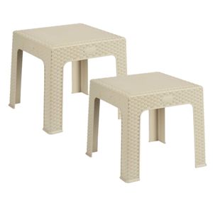 Set van 2x stuks rotan bijzettafeltjes/plantenverhogers creme/beige 42 cm hoog