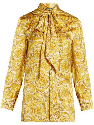 Versace chemise en soie à imprimé Barocco - Jaune