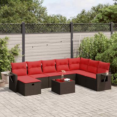 9-delige Loungeset met kussens poly rattan bruin