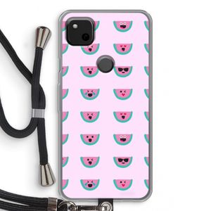 Smiley watermeloenprint: Pixel 4a Transparant Hoesje met koord