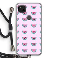 Smiley watermeloenprint: Pixel 4a Transparant Hoesje met koord