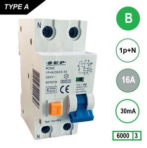 SEP Aardlekautomaat 16A B Kar 30mA 2 polig 36mm RCM2 Kema Keur 230V automaat en aardlek in een