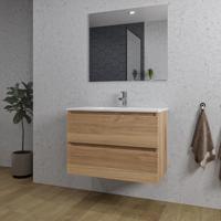 Saniclass Chaci Badkamermeubelset - 80x46x55cm - keramische wastafel wit - 1 wasbak - 1 kraangat - 2 lades - rechthoekige spiegel - eiken SW1212767/SW804531/SW724611