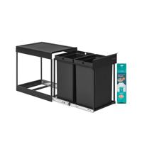 Uittrekbare prullenbak met dubbele compartimenten voor keuken, 2 x 20 L / inktzwart