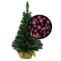 Mini kerstboom/kunst kerstboom H35 cm inclusief kerstballen aubergine paars - thumbnail