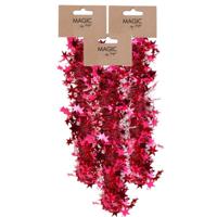 Spiraal kerstslingers - 3x - rood - folie - 750 cm - met sterren - kerstboomslingers