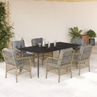 7-delige Tuinset met kussens poly rattan gemengd beige