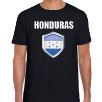 Honduras landen supporter t-shirt met Hondurese vlag schild zwart heren - thumbnail