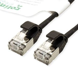 ROLINE GREEN F/UTP DataCenter Patchkabel Cat.6A (Class EA), LSOH, extra dun, zwart, 0,15 m