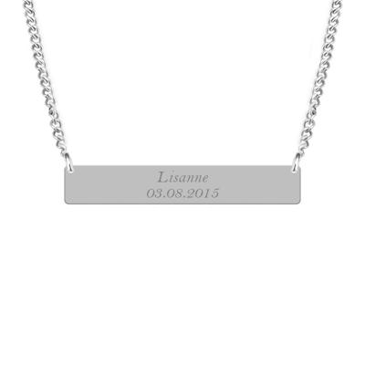 Gegraveerde eigen tekst bar ketting - Stainless steel - Zilver