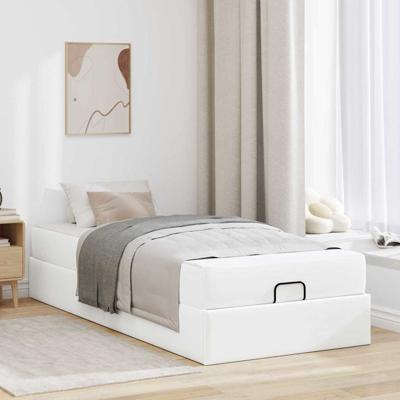 Bedframe met matras met matras Zuiverwit 90 x 200 cm Kunstleer