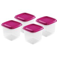 Vershoudbakjes Hega - set van 4x stuks - 0.7 liter - transparant/fuchsia - L11 x B11 x H12 cm - thumbnail