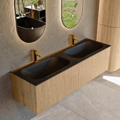 Badmeubel Mondiaz Kurve | 150 cm | Meubelkleur Oak | Wastafelkleur Urban | Dubbele spoelbak | 2 kraangaten