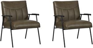 Set van 2 Grijze leren industriële retro fauteuils Beam - Granada leer Ash (grijs leer)